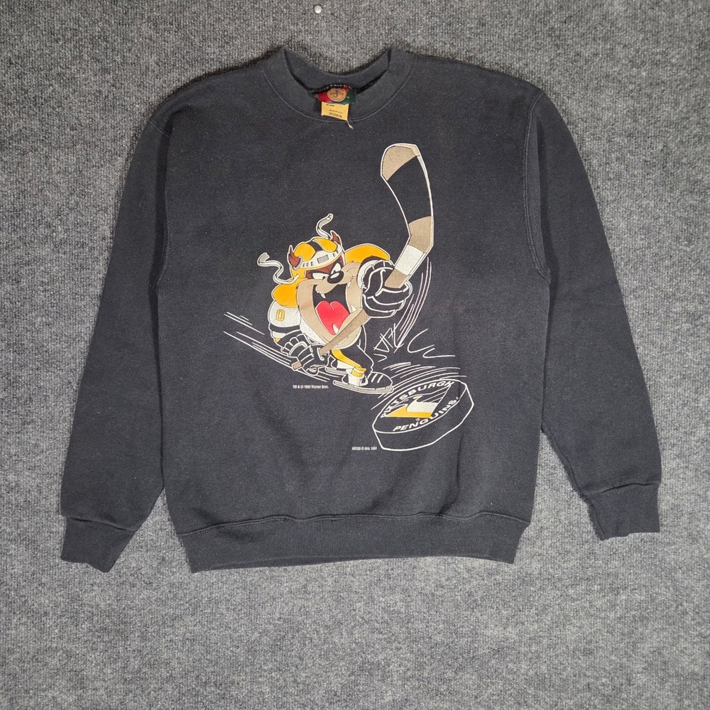 Vintage 1993 Pittsburgh Penguins Taz Sweatshirt M Made in USA Looney Tunes